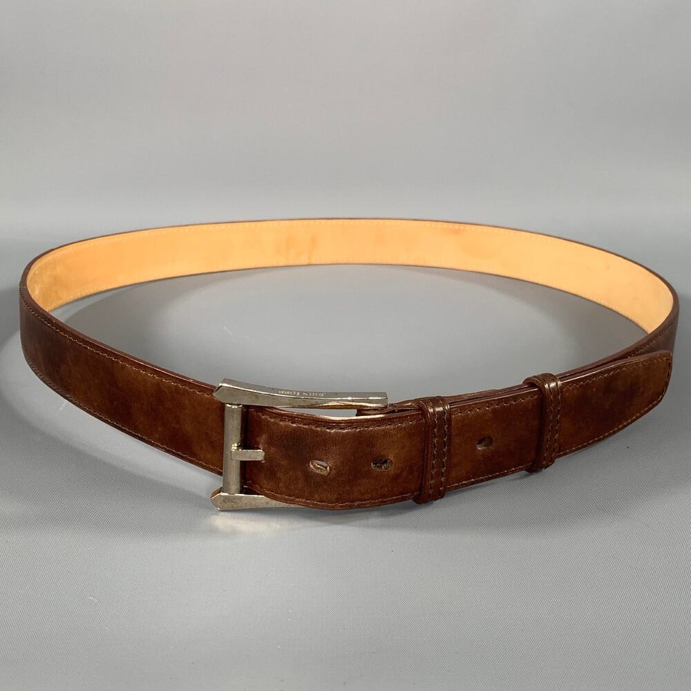 JOHN LOBB Size 42 Brown Crackled Leather Belt